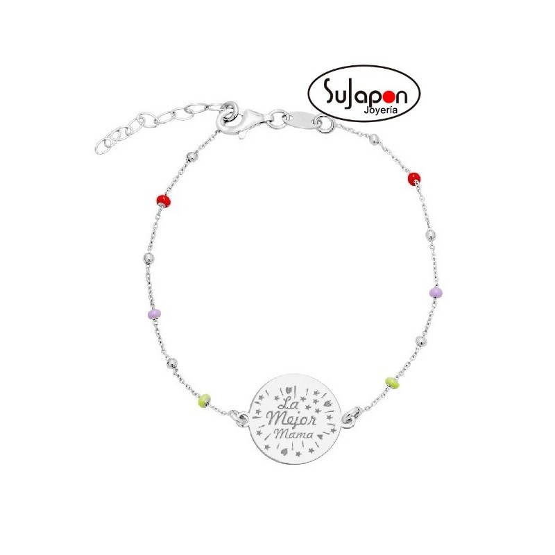 PULSERA PLATA Y BOLAS "LA MEJOR MAMÁ"