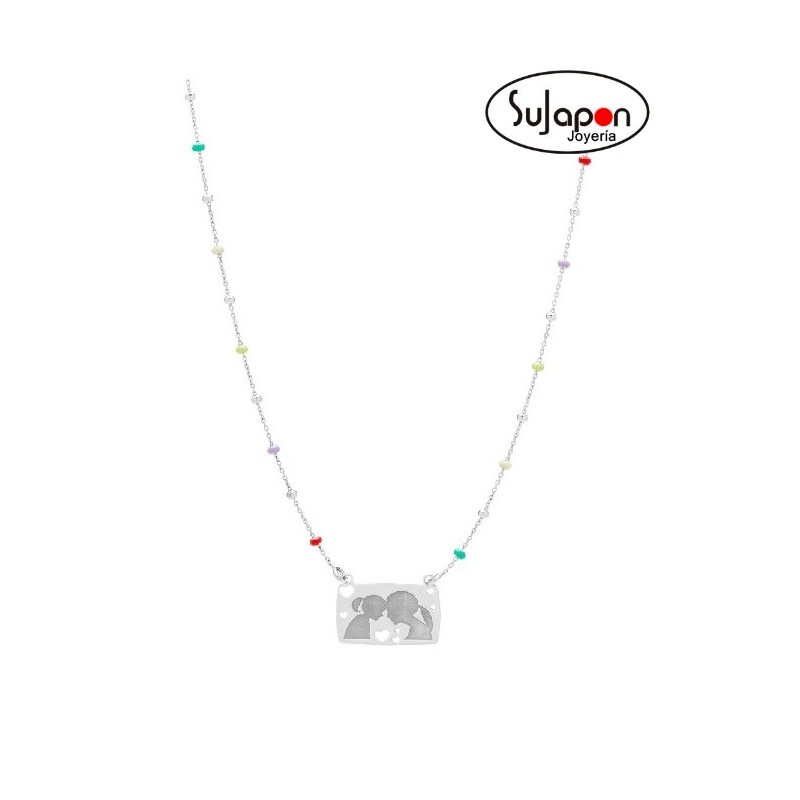 GARGANTILLA PLATA Y BOLAS MADRE E HIJA RECTANGULAR