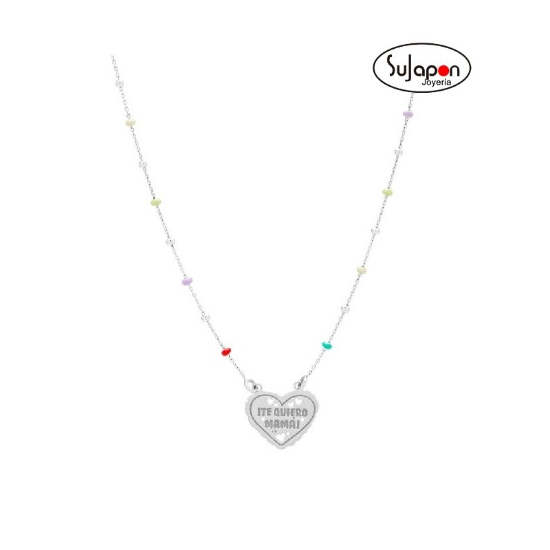 GARGANTILLA PLATA Y BOLAS CORAZÓN "TE QUIERO MAMÁ"