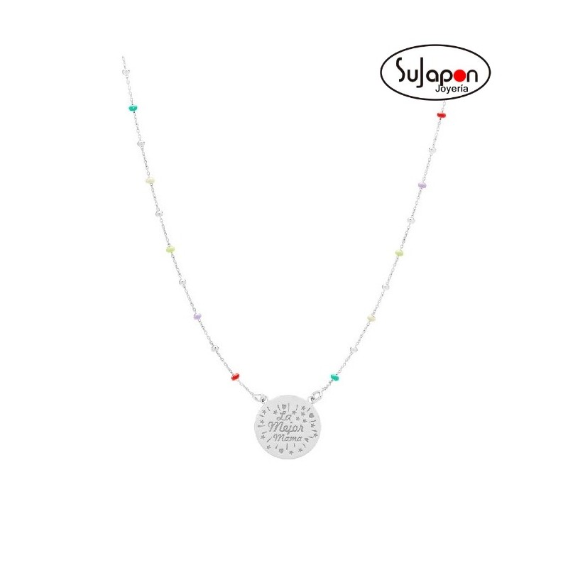GARGANTILLA PLATA Y BOLAS MEDALLA"LA MEJOR MAMÁ "