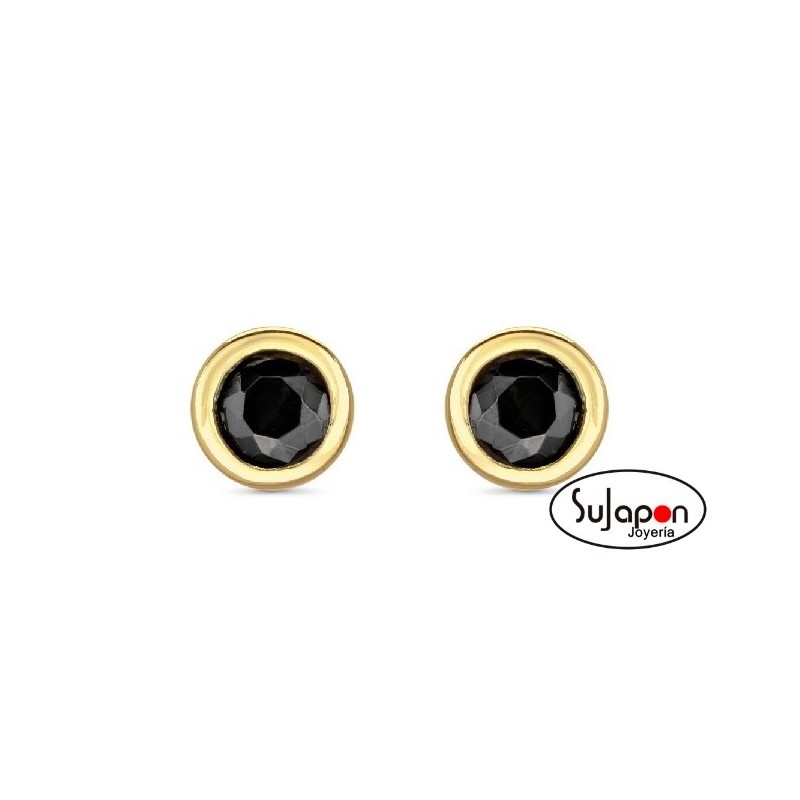 PENDIENTES CHATON PLATA CHAPADA CIRCONITA NEGRA