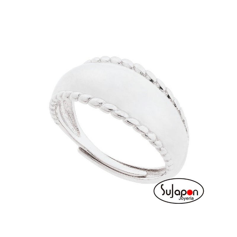 Sortija de plata lisa con bolitas a los lados, ajustable