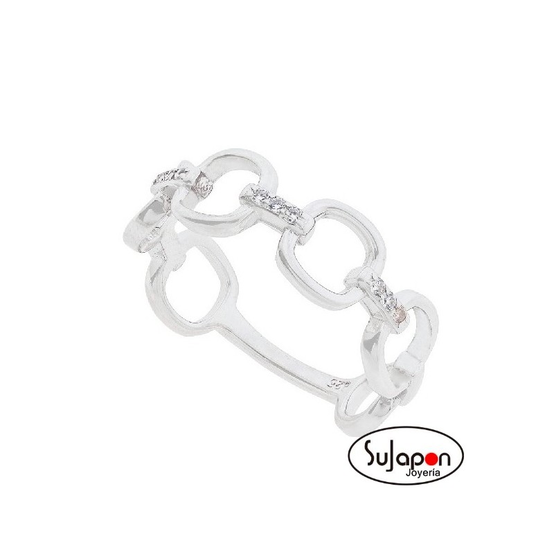 Sortija de plata eslabones con circonitas