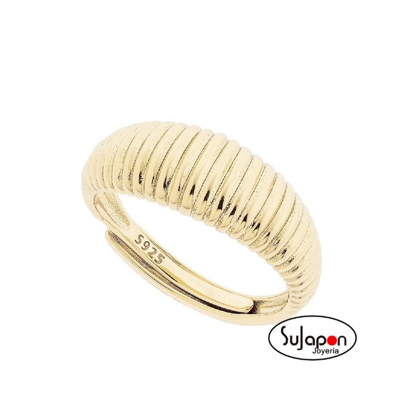 Sortija de plata chapada con rayas, ajustable