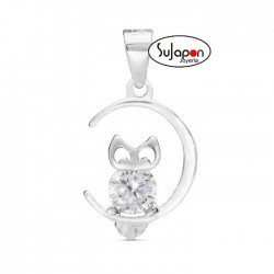 COLGANTE DE PLATA LUNA CON BÚHO