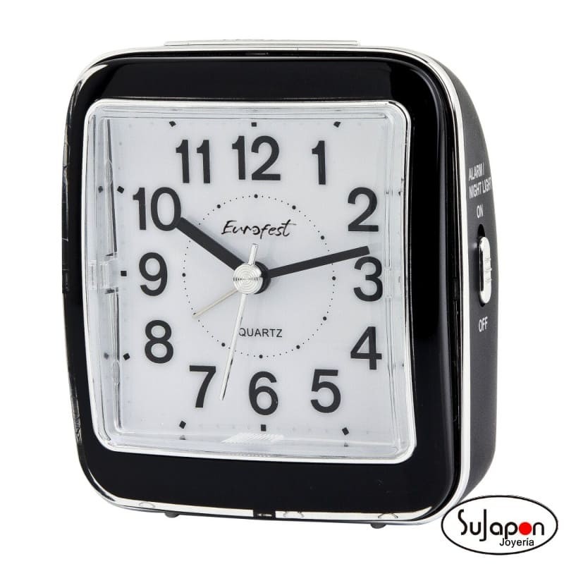 Despertador analógico Eurofest cuadrado negro  brillo