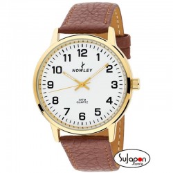 Reloj Nowley hombre dorado correa marrón claro