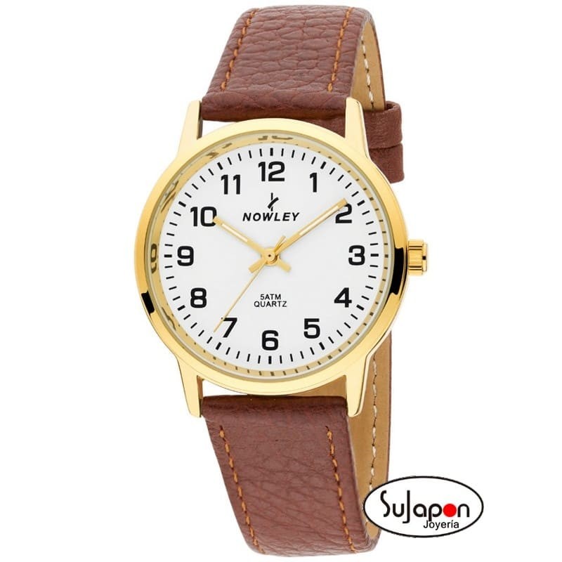Reloj Nowley unisex dorado correa marrón claro